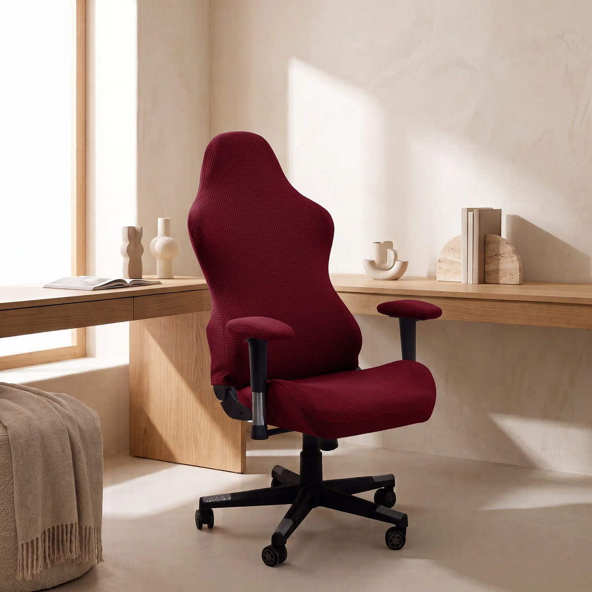 High-Back Chair Cover Set Stretch Jacquard Elastic Fit