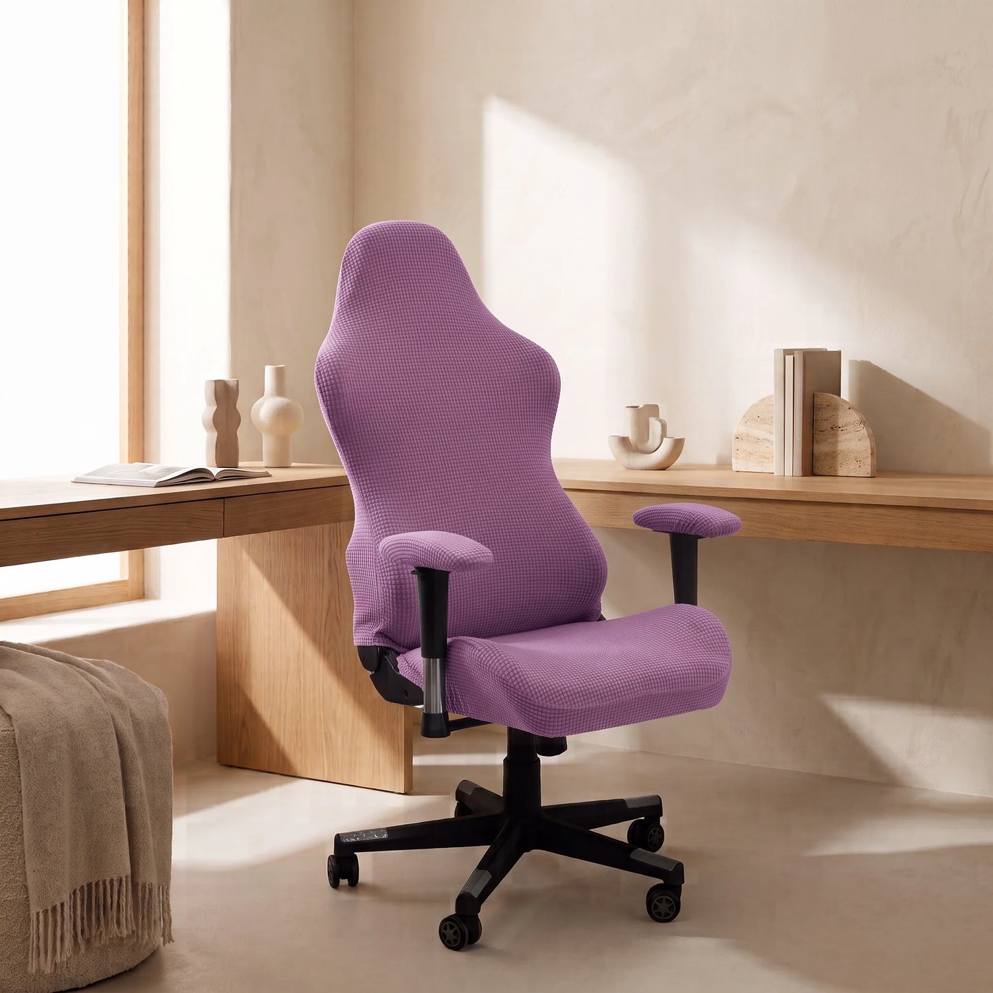 High-Back Chair Cover Set Stretch Jacquard Elastic Fit