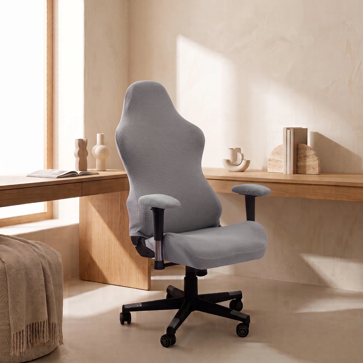 High-Back Chair Cover Set Stretch Jacquard Elastic Fit