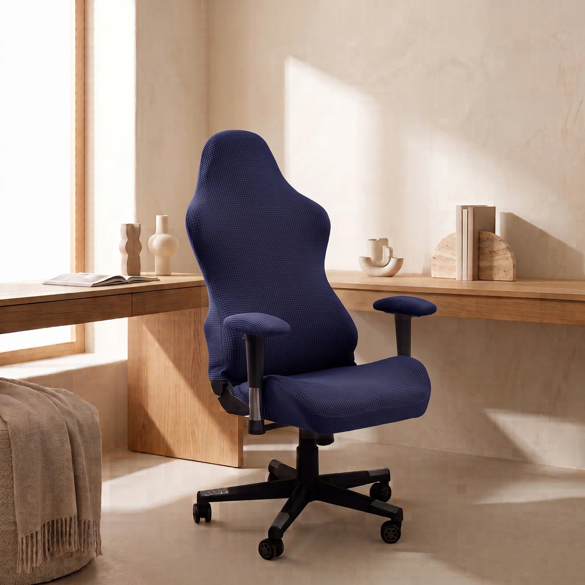 High-Back Chair Cover Set Stretch Jacquard Elastic Fit