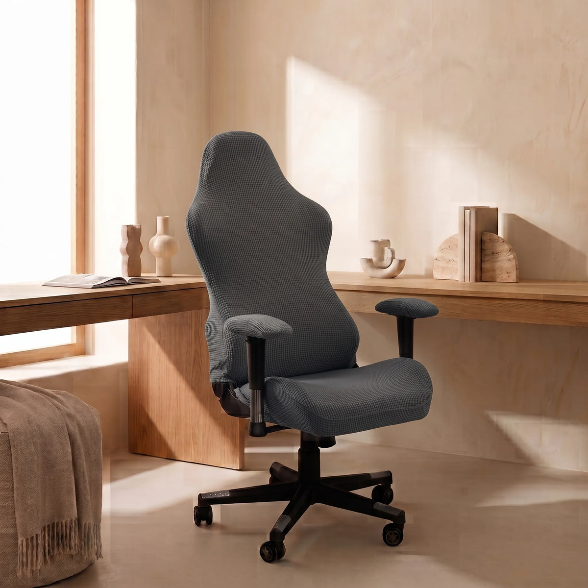 High-Back Chair Cover Set Stretch Jacquard Elastic Fit