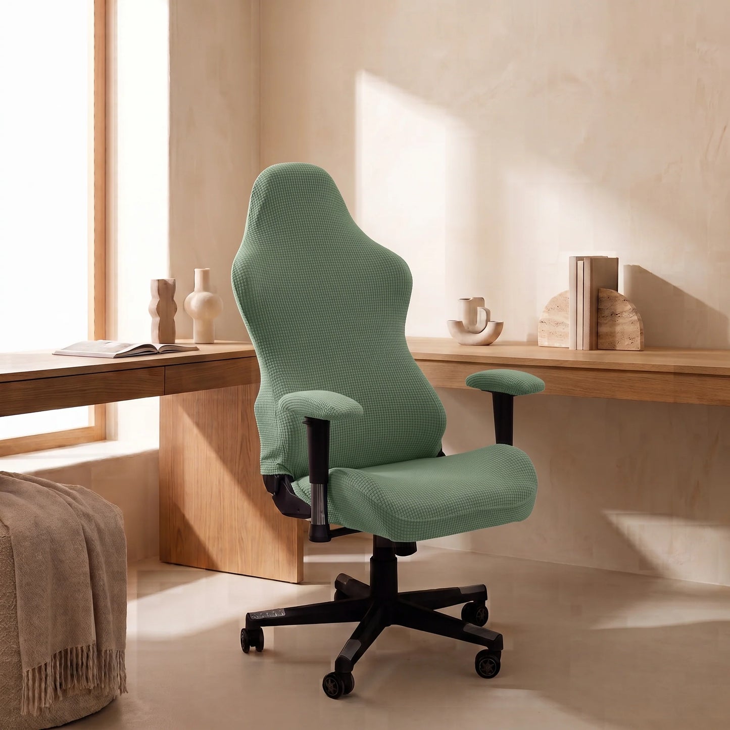 High-Back Chair Cover Set Stretch Jacquard Elastic Fit