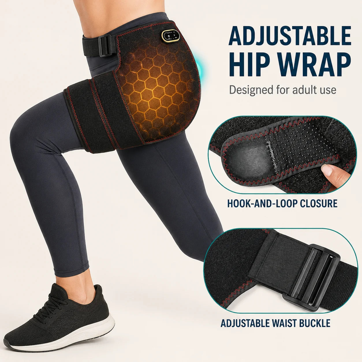 Hip Massager Cordless Heat & Vibration Adjustable Strap