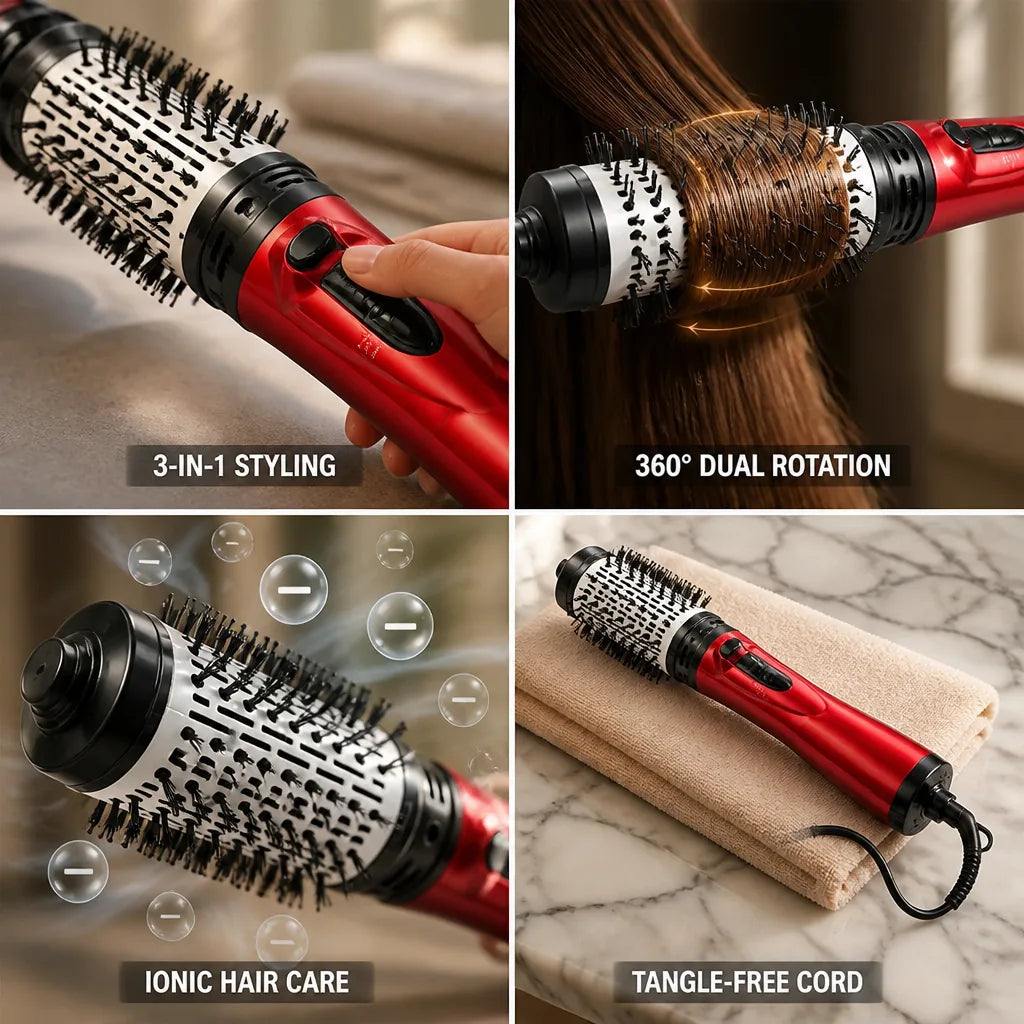 Hot Air Styler 3-In-1 Dual Rotating Brushes & Ionic