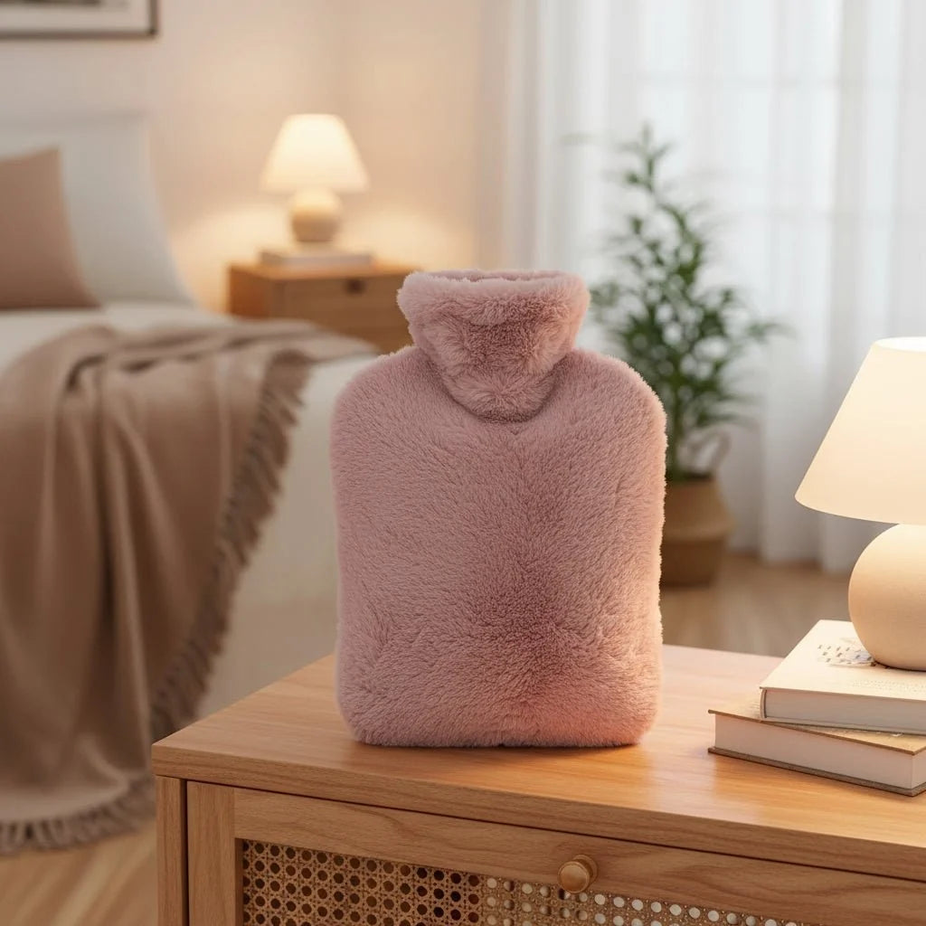 Hot Water Bottle Faux Fur Removable Cover 2L