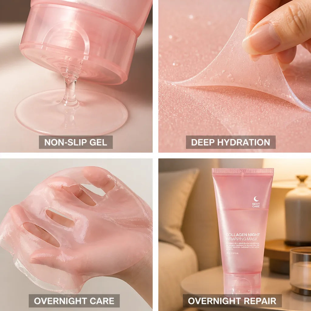 Hydrogel Night Mask Non-Slip Two-Piece Organic Collagen & Hyaluronic Acid