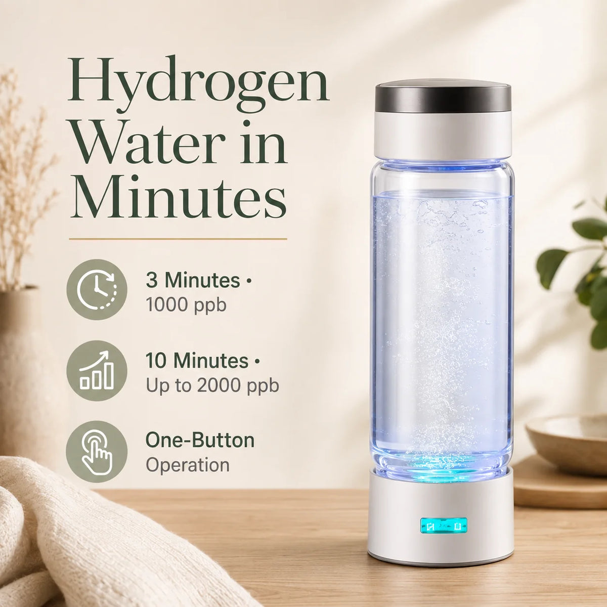 Hydrogen Water Bottle Dual-Mode Drink & Inhale Self-Cleaning