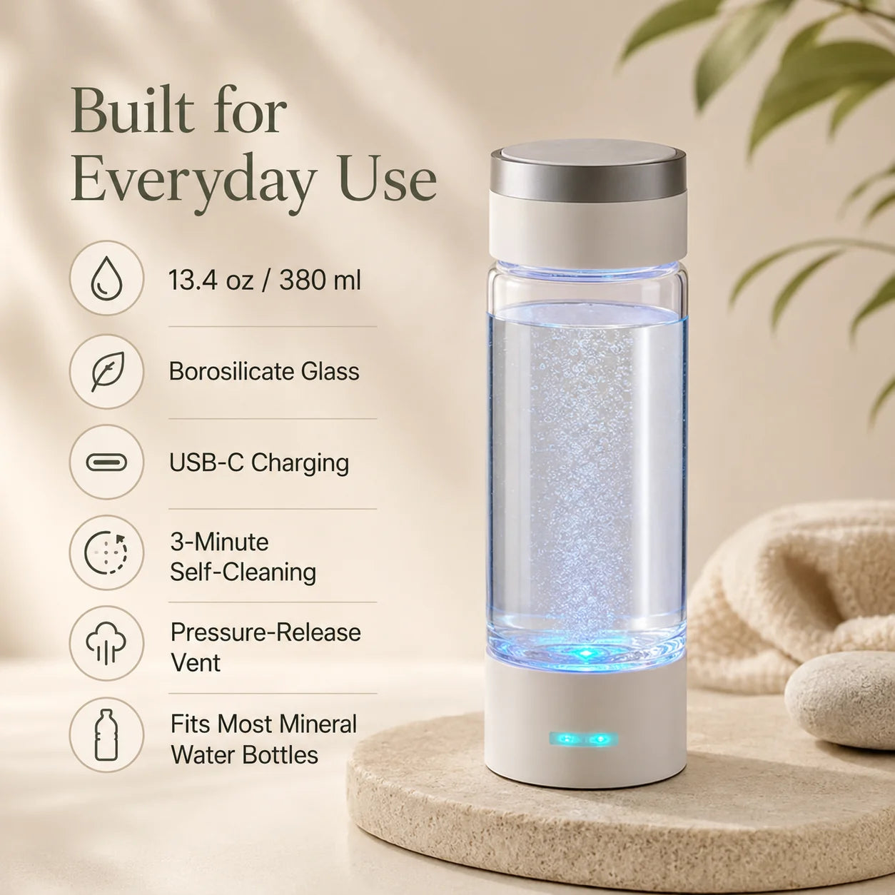 Hydrogen Water Bottle Dual-Mode Drink & Inhale Self-Cleaning