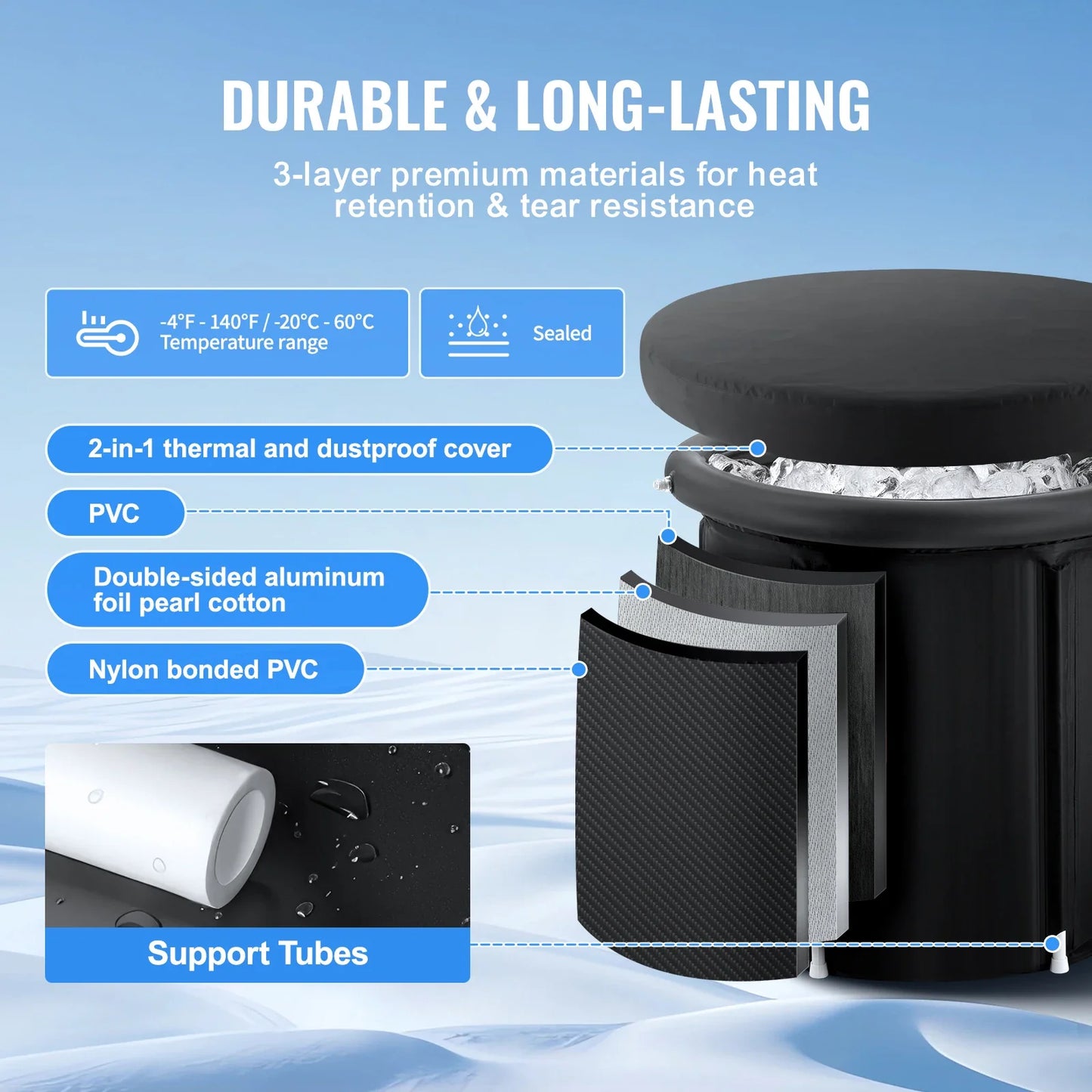 Ice Bath Tub Portable Foldable Three Layer Insulation