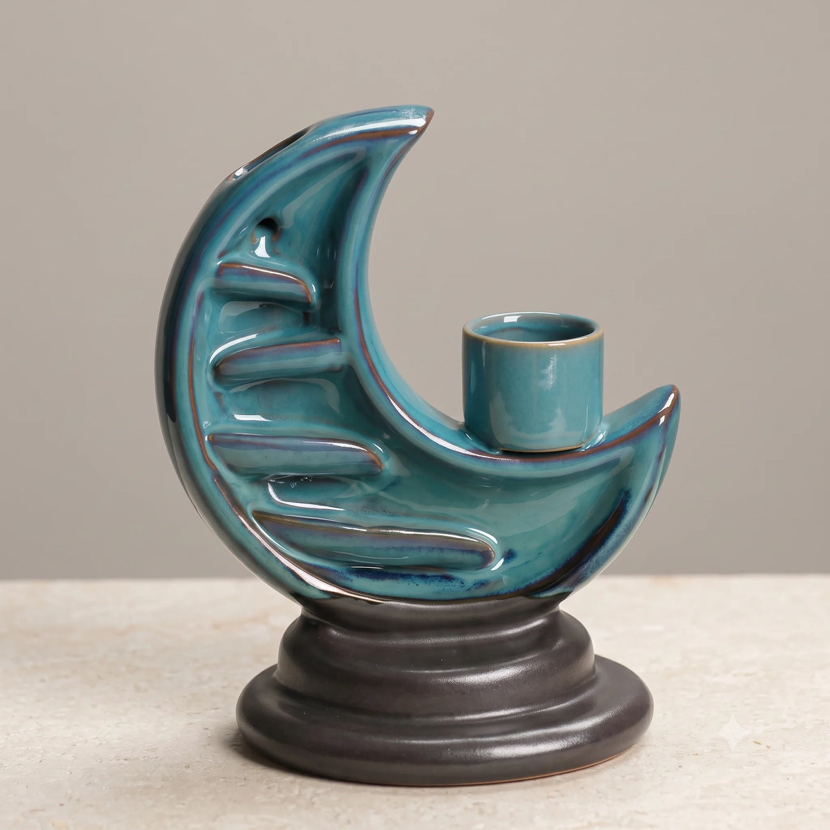 Incense Burner Backflow & Candle Holder Ceramic Crescent Moon