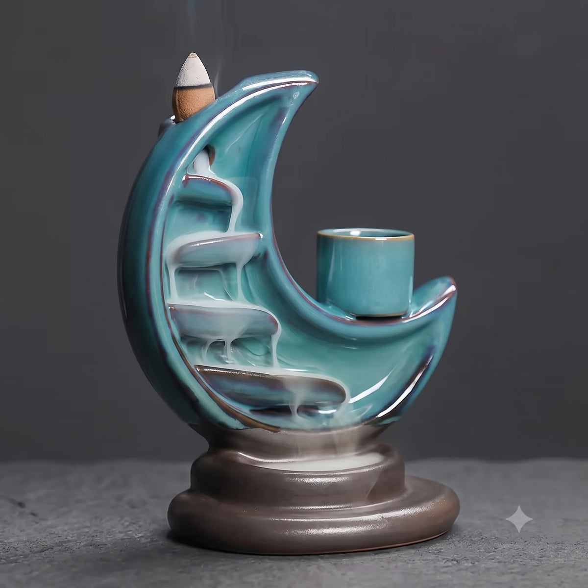 Incense Burner Backflow & Candle Holder Ceramic Crescent Moon