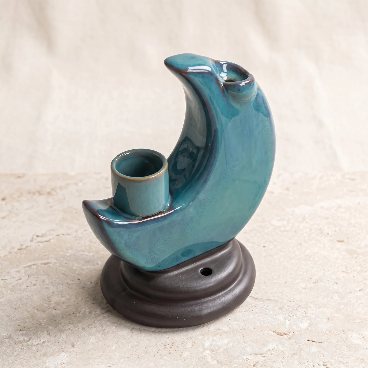 Incense Burner Backflow & Candle Holder Ceramic Crescent Moon