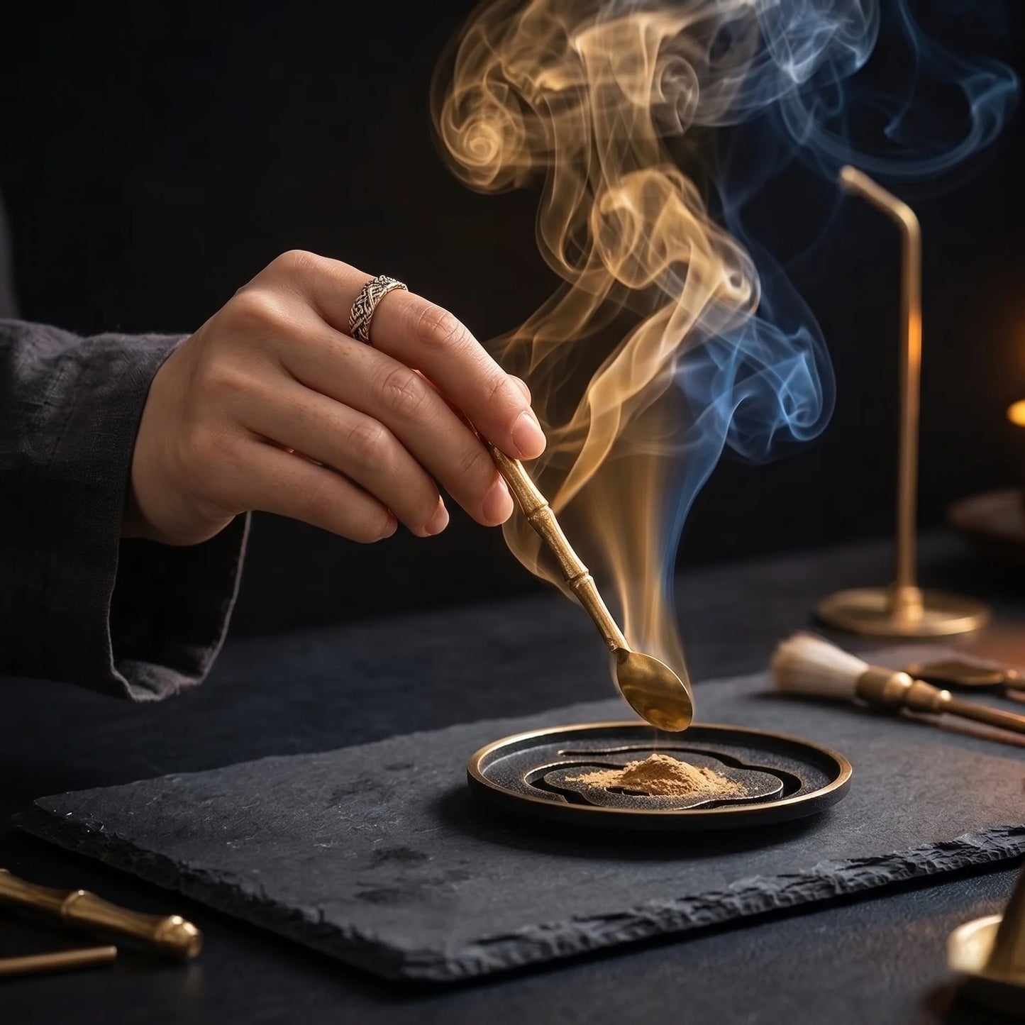 Incense Ritual Kit Brass Tools Powder & Cone