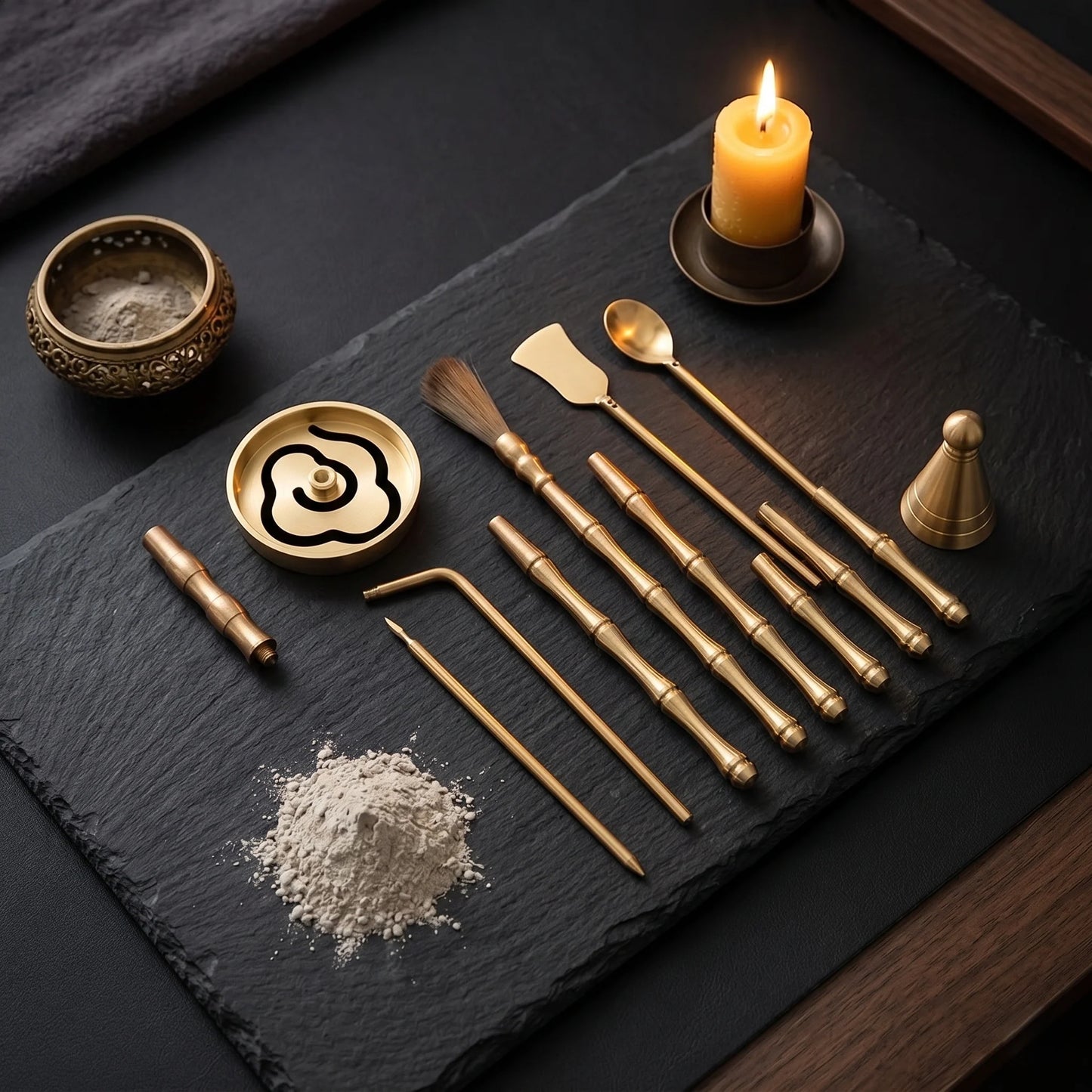 Incense Ritual Kit Brass Tools Powder & Cone