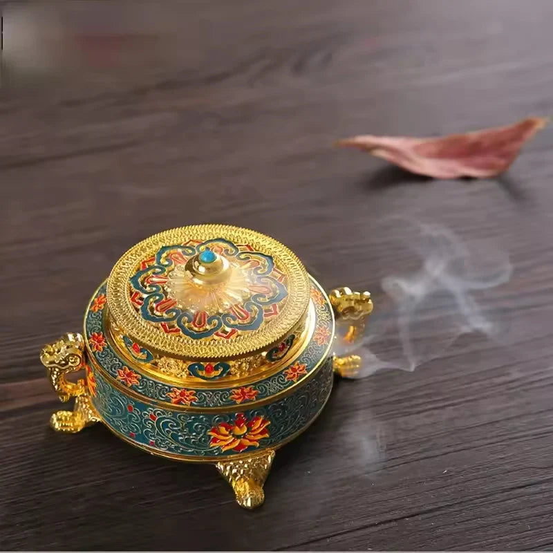 Incense Vessel Minimalist Lotus Design Blue & Red