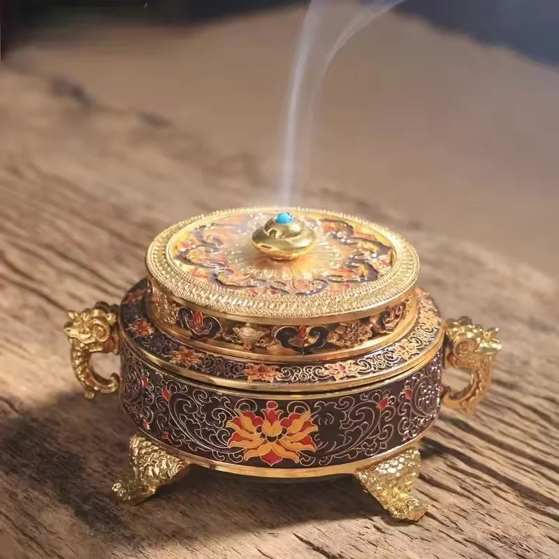 Incense Vessel Minimalist Lotus Design Blue & Red
