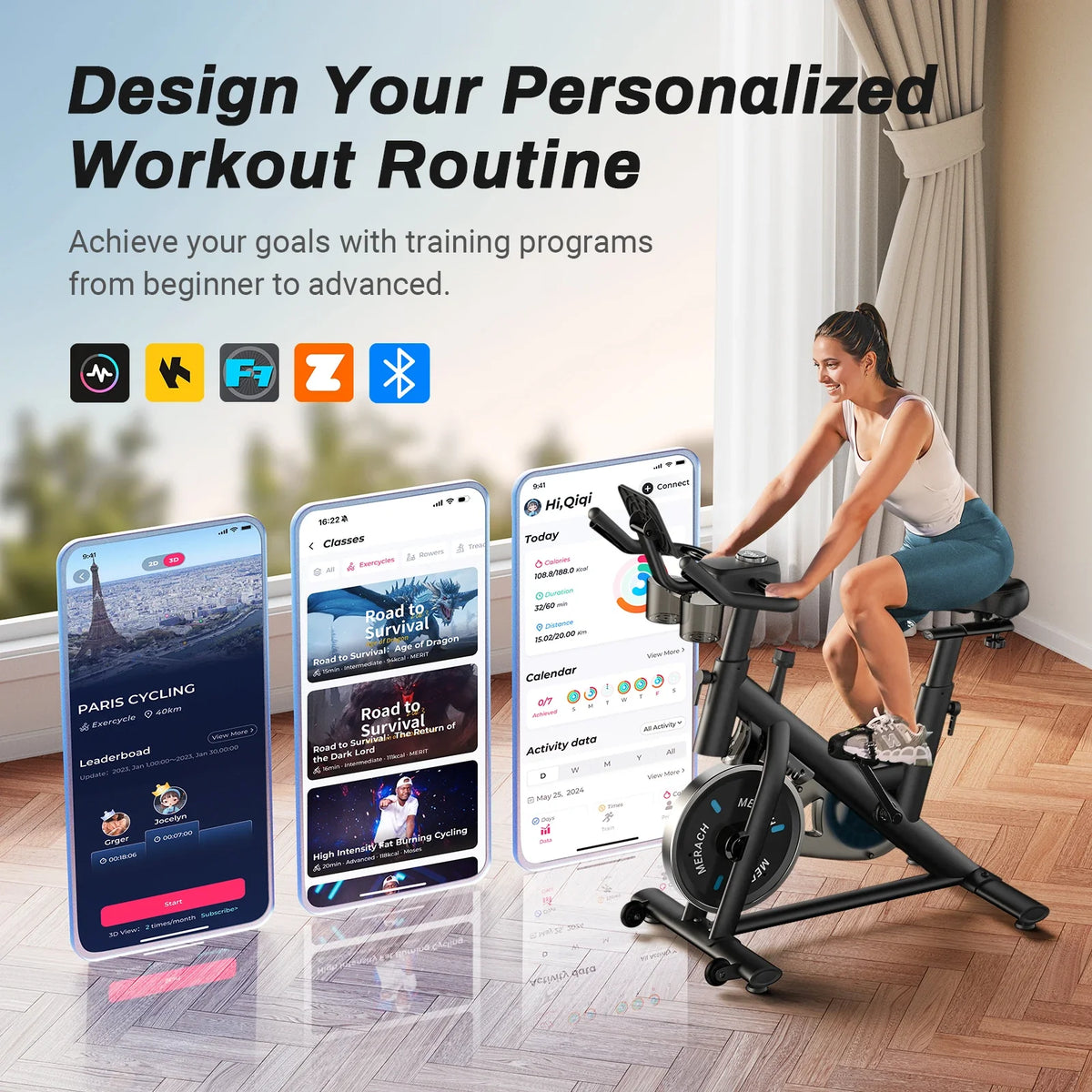 Indoor Bike Quiet Belt Drive Bluetooth App Sync