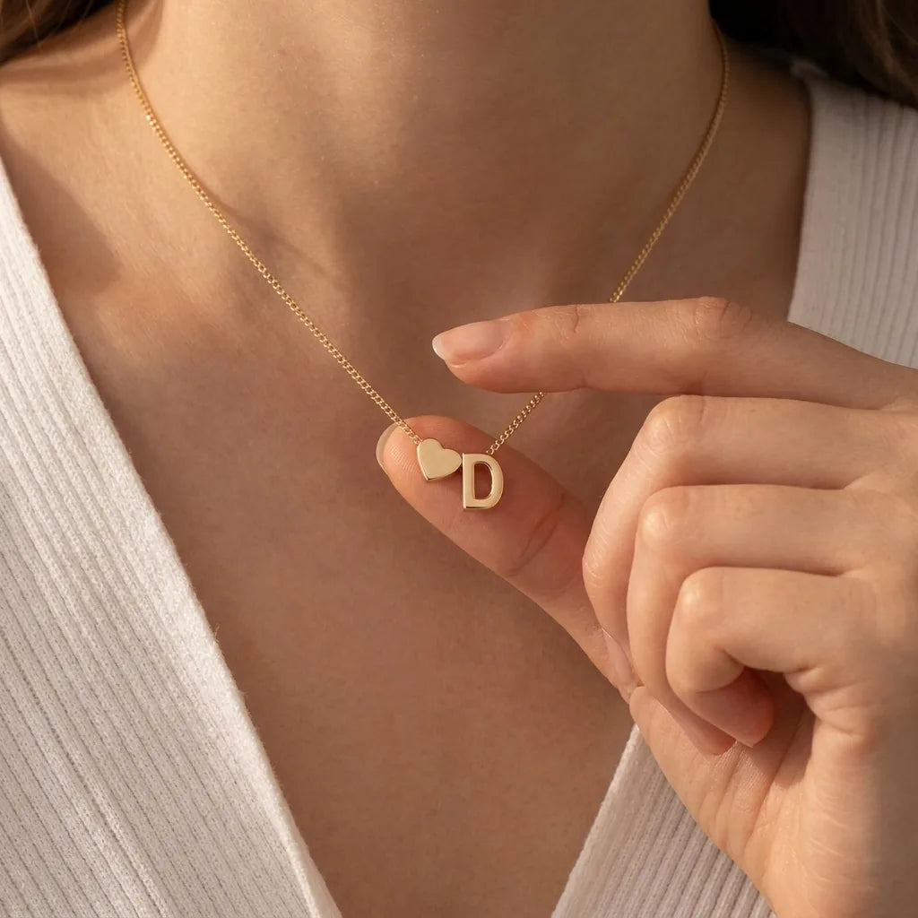 Initial Necklace Dainty Heart Customizable A To Z