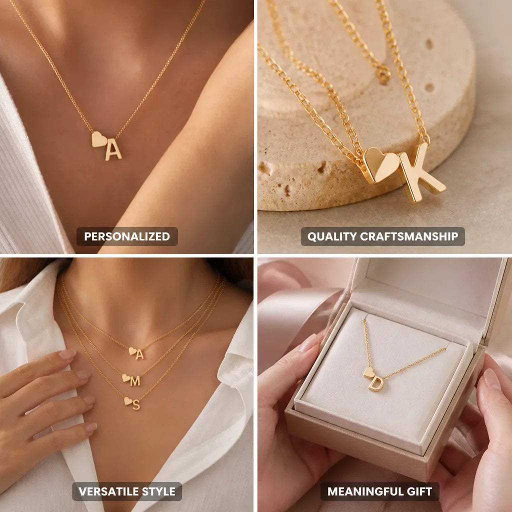 Initial Necklace Dainty Heart Customizable A To Z