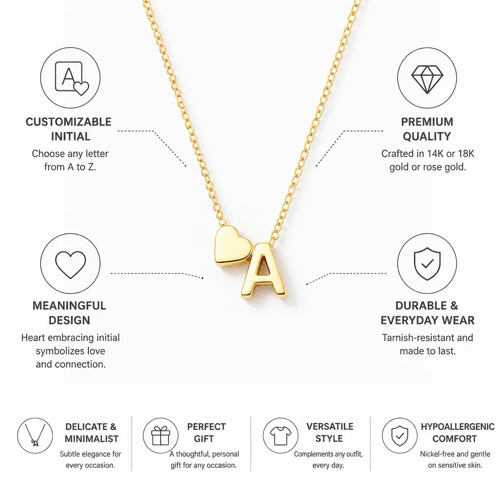 Initial Necklace Dainty Heart Customizable A To Z