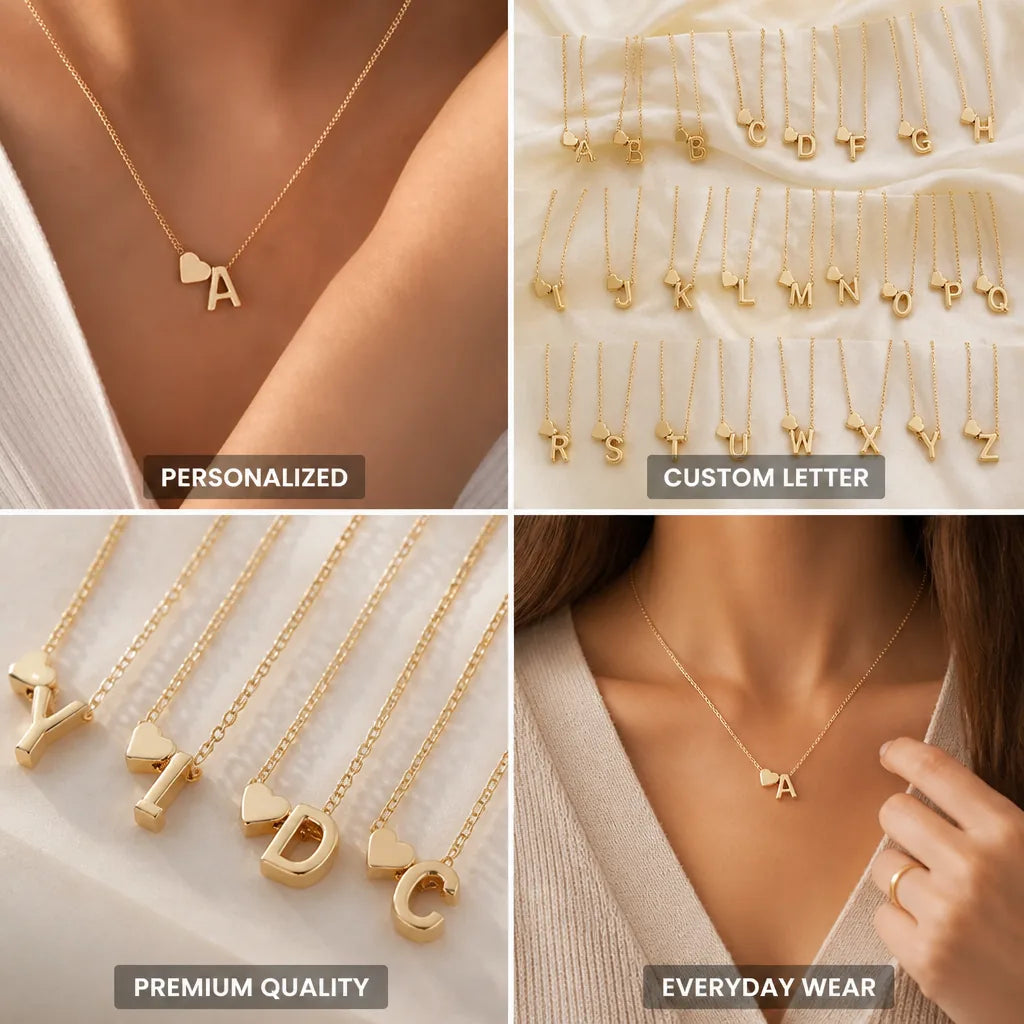 Initial Necklace Personalized Dainty Heart Pendant