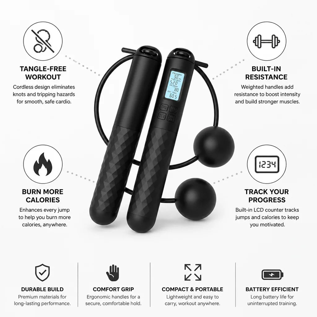 Jump Rope Cordless Weighted Handles & LCD Counter