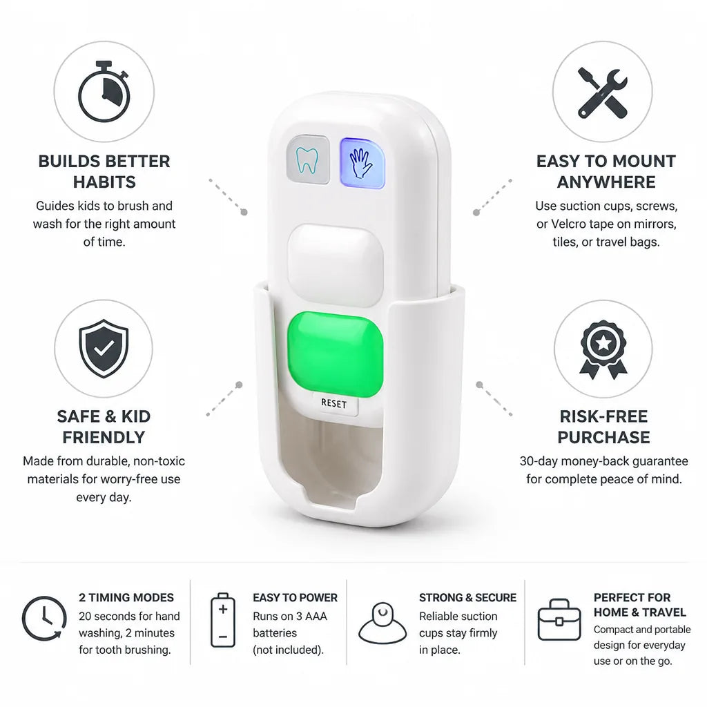 Kids Hygiene Timer LED Guided 2-Minute Brushing Suction Mount