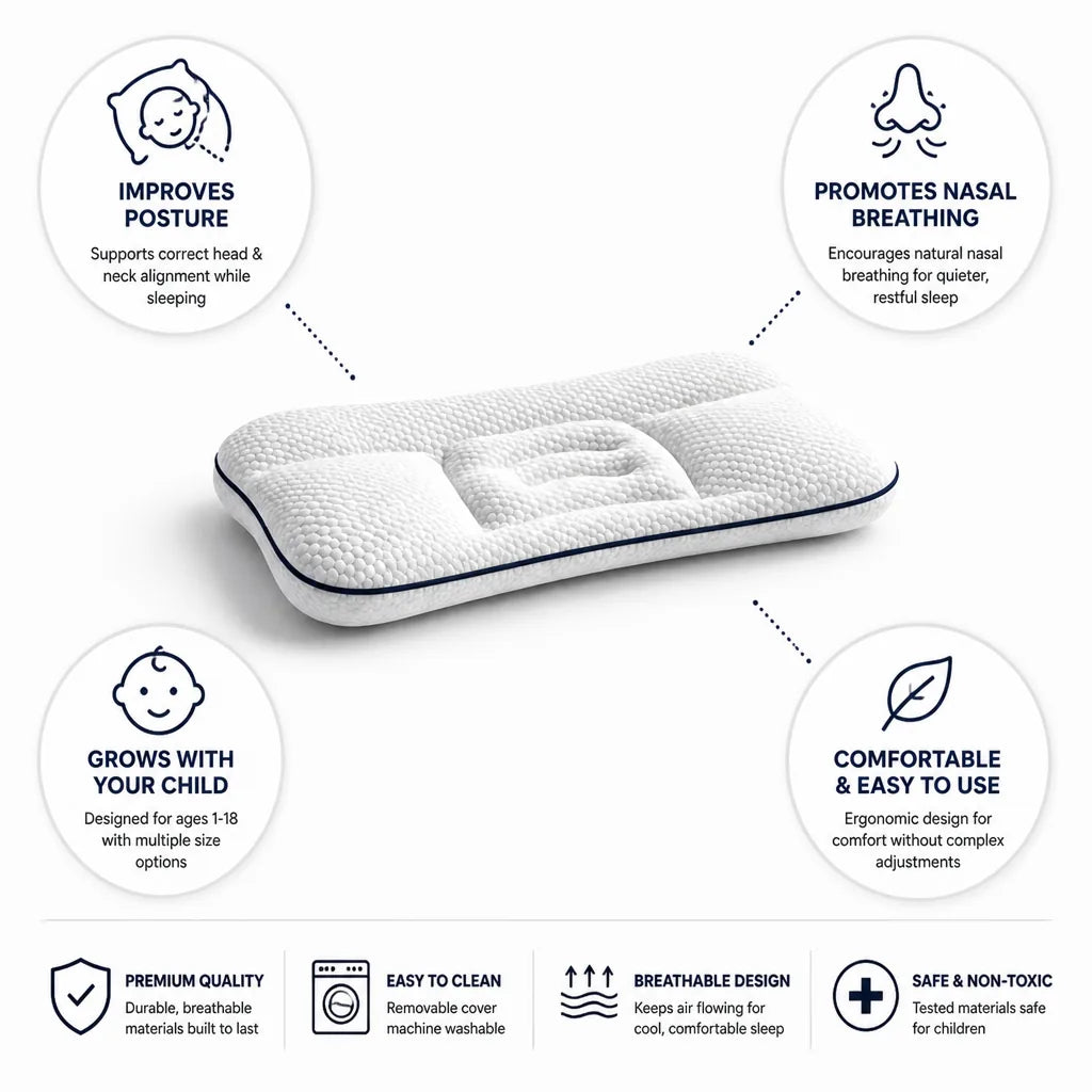 Kids Posture Pillow Ergonomic Nasal Breathing Support Ages 1-18