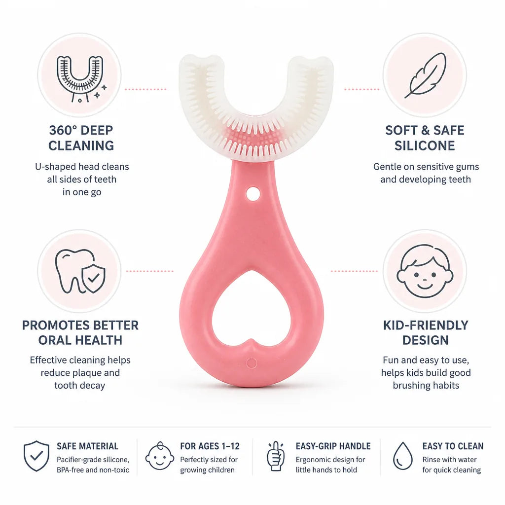 Kids Toothbrush U-Shaped 360° Silicone Easy-Grip