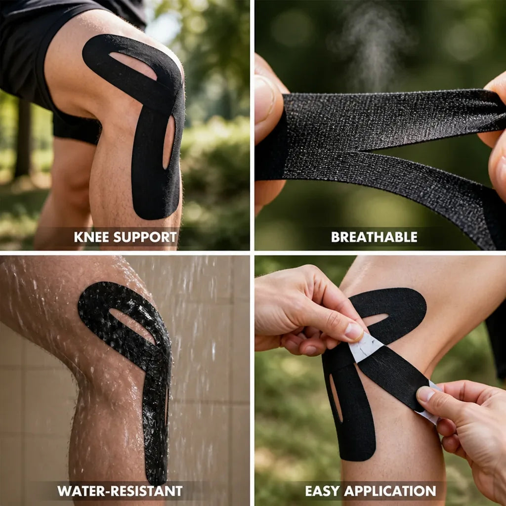 Kinesiology Knee Tape Pre-Cut Breathable & Water-Resistant 2-Pack