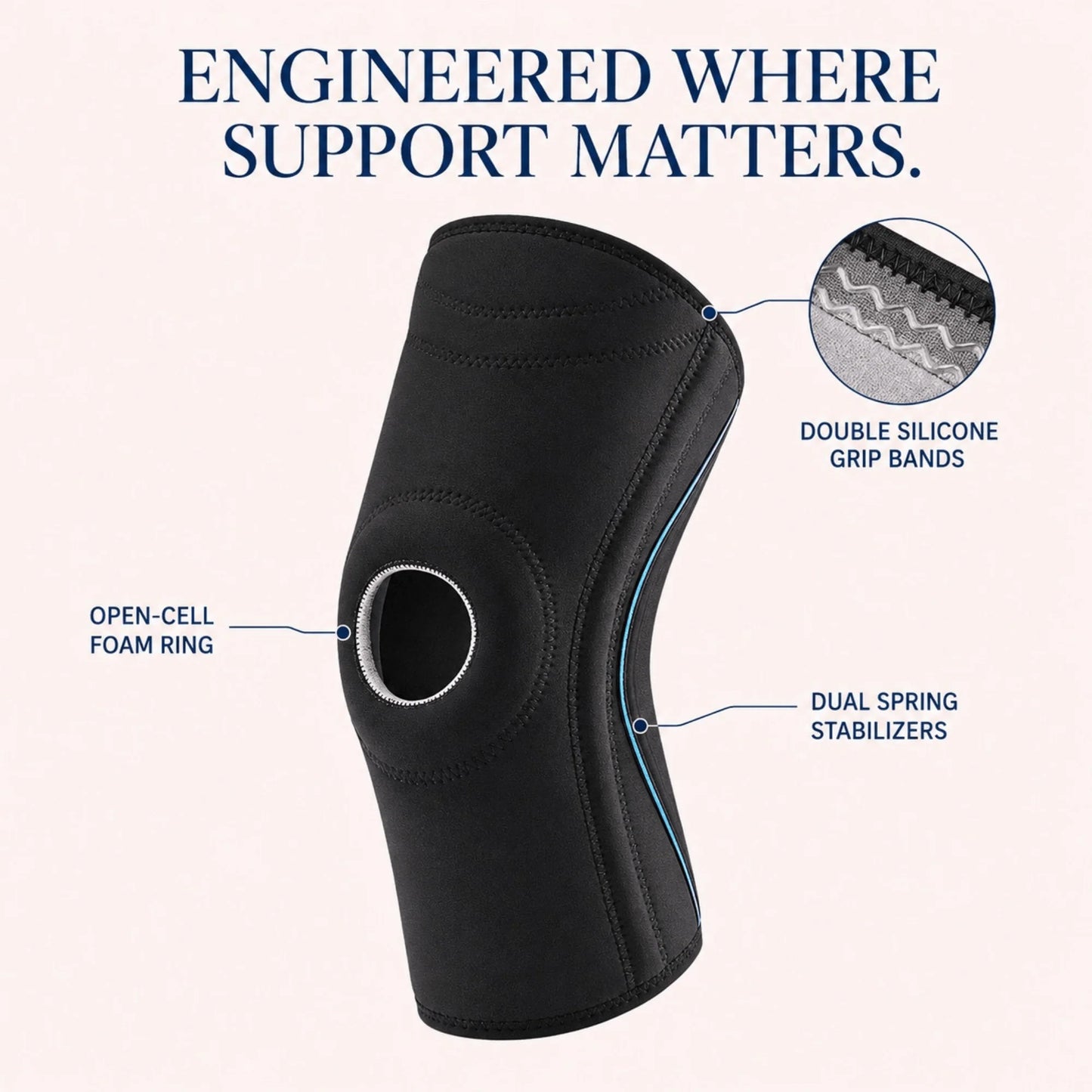 Knee Brace Open-Patella Dual Stabilizers & Silicone Grips