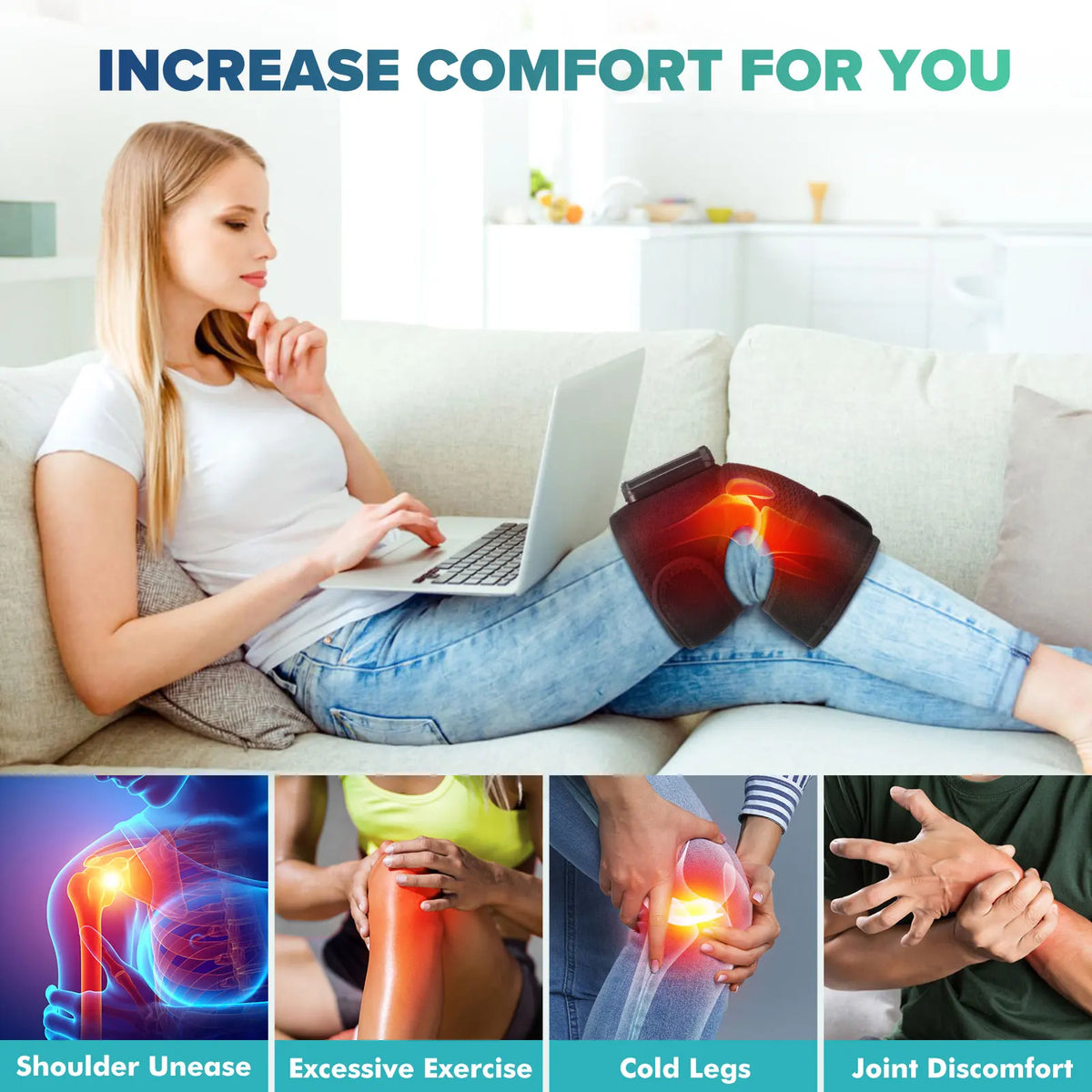 Knee Massager Cordless Heat & Vibration Rechargeable