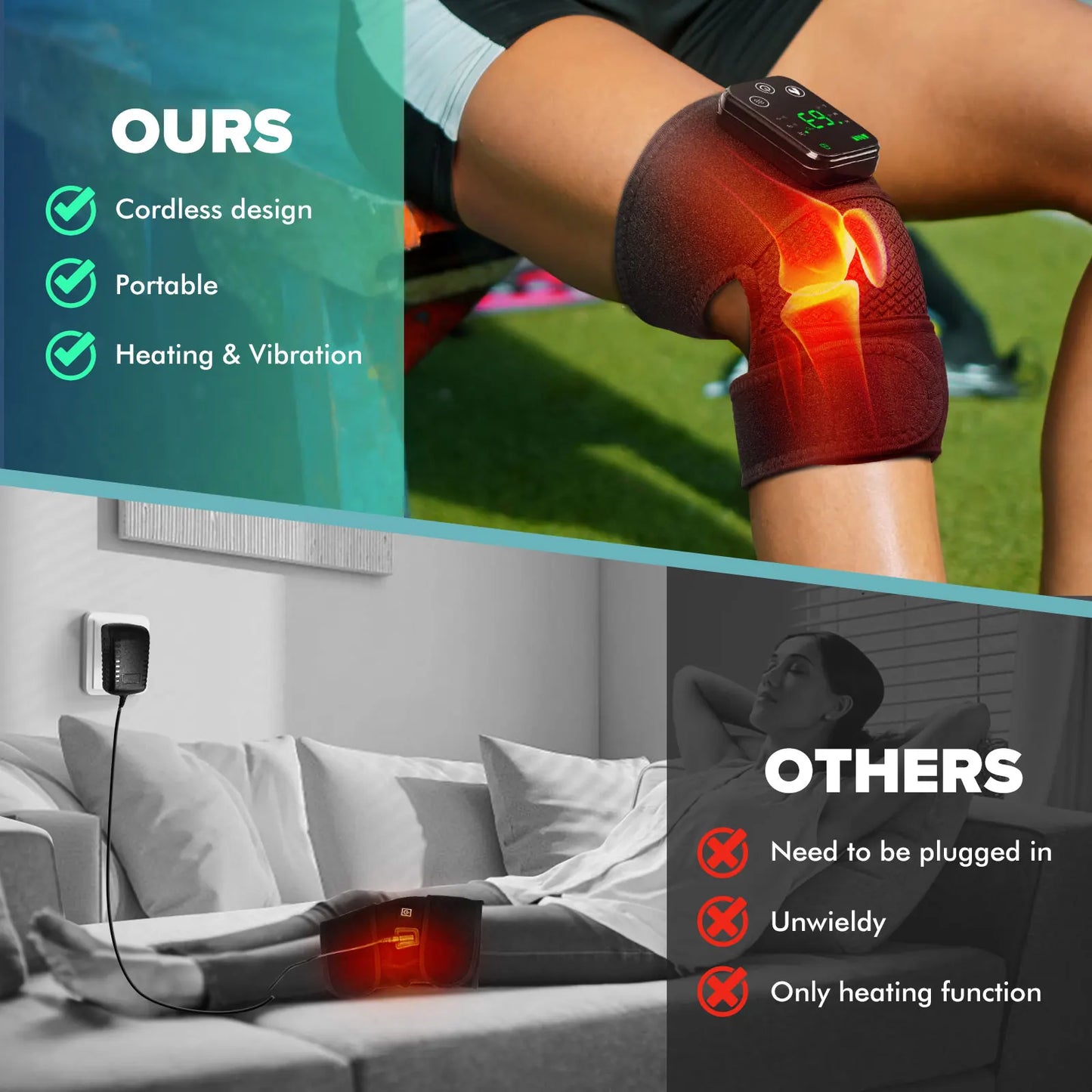 Knee Massager Cordless Heat & Vibration Rechargeable