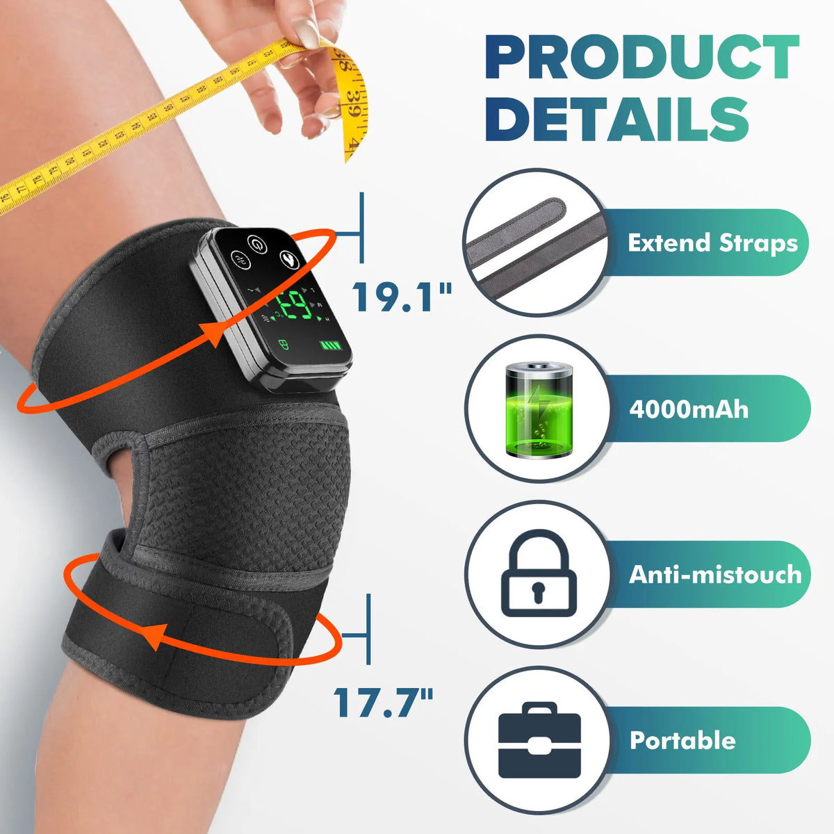 Knee Massager Cordless Heat & Vibration Rechargeable