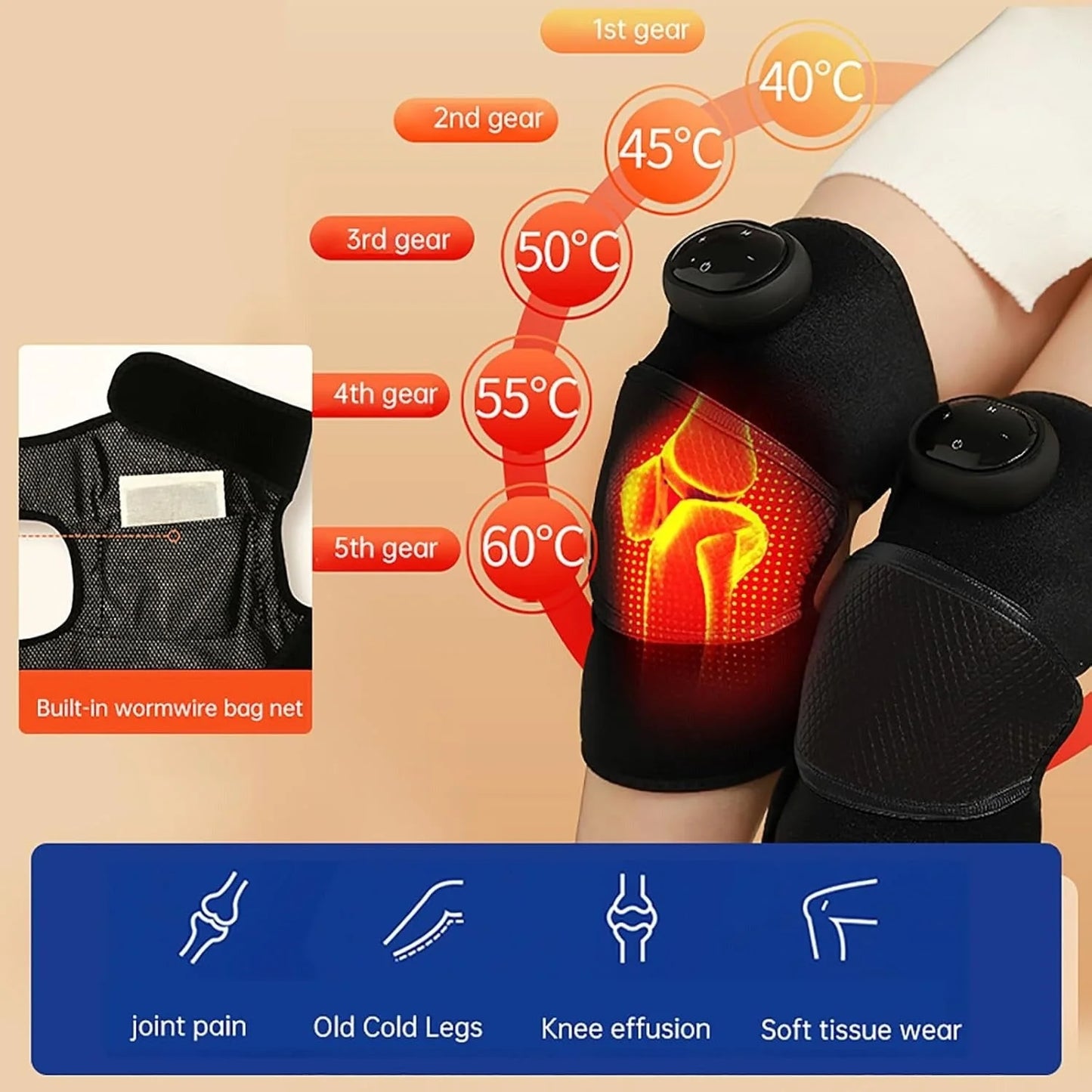 Knee Massager Wrap USB Rechargeable Heat & Vibration