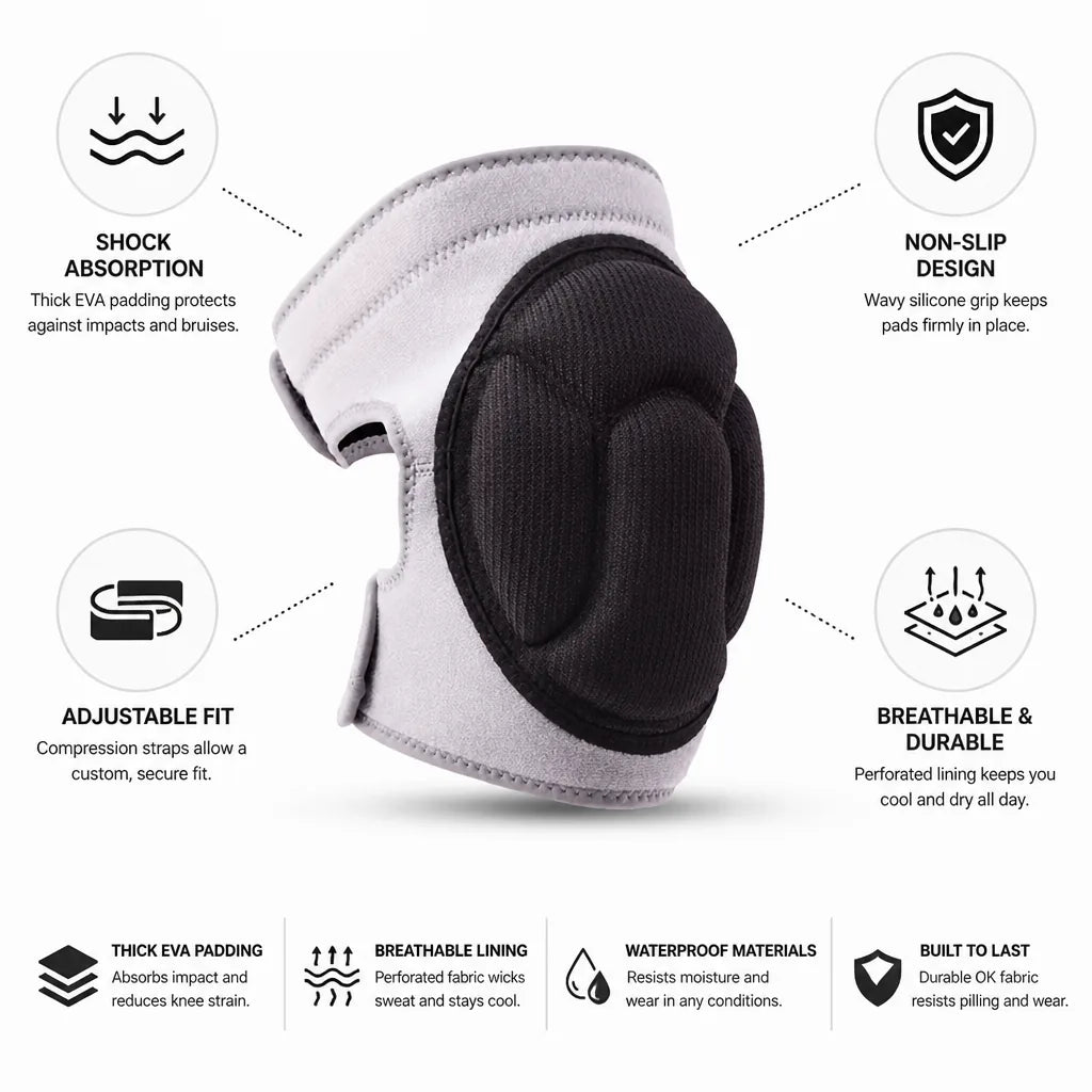 Knee Pads Shock-Absorbing EVA & Adjustable Non-Slip Straps