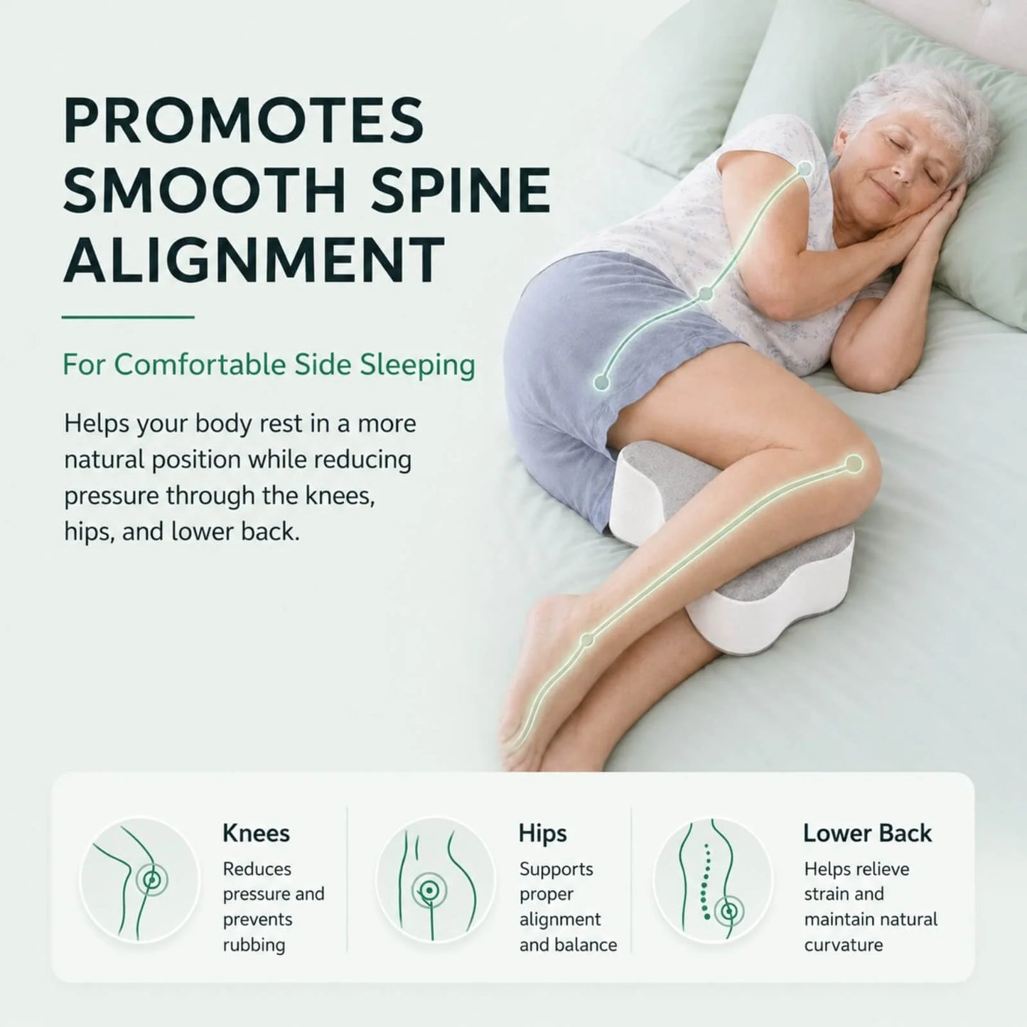 Knee Pillow Contoured Memory Foam Cooling & Washable Cover