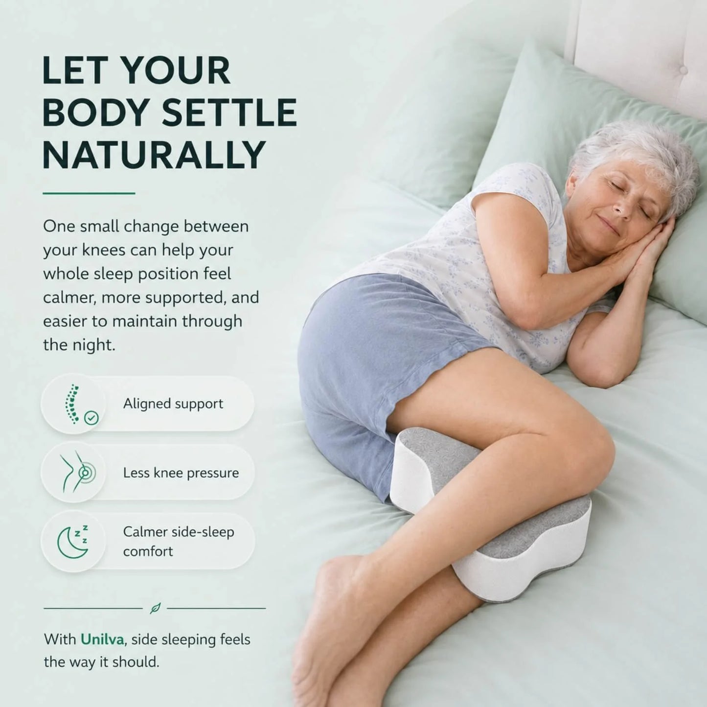 Knee Pillow Contoured Memory Foam Cooling & Washable Cover