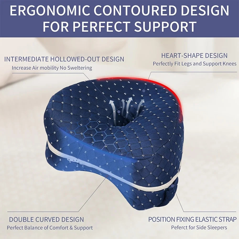 Knee Pillow Ergonomic Memory Foam Washable Cover & Elastic Strap