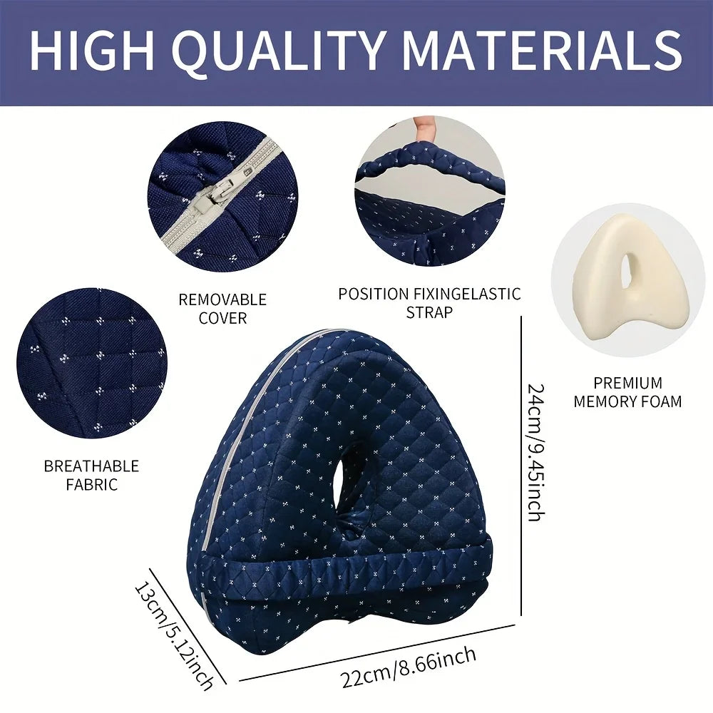 Knee Pillow Ergonomic Memory Foam Washable Cover & Elastic Strap