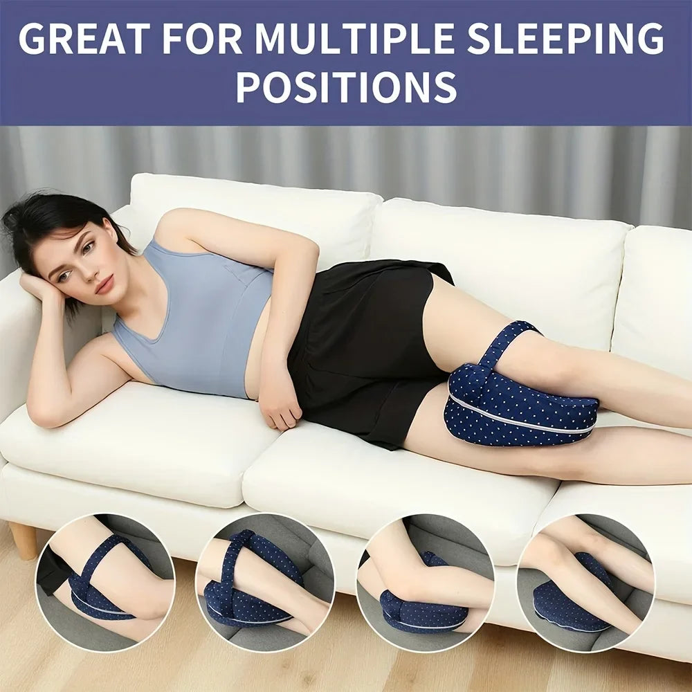 Knee Pillow Ergonomic Memory Foam Washable Cover & Elastic Strap