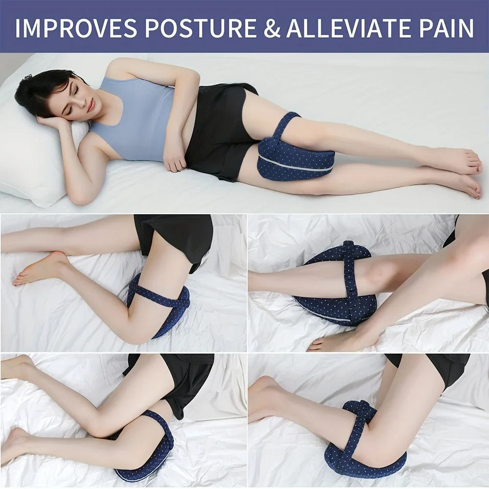 Knee Pillow Ergonomic Memory Foam Washable Cover & Elastic Strap