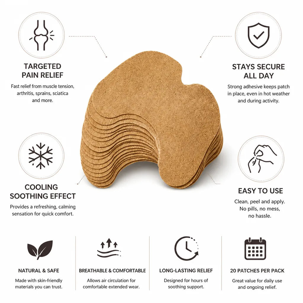 Knee Relief Patches Cooling Gel & Strong Adhesive 20 Pack
