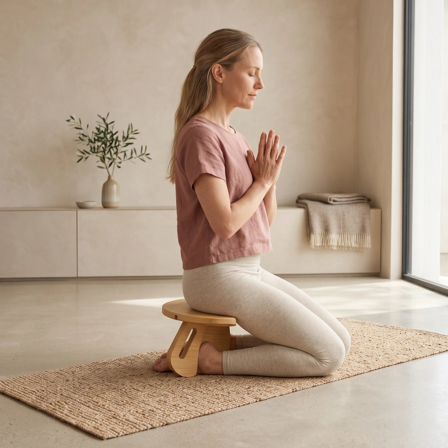 Kneeling Meditation Bench Wood Detachable Portable