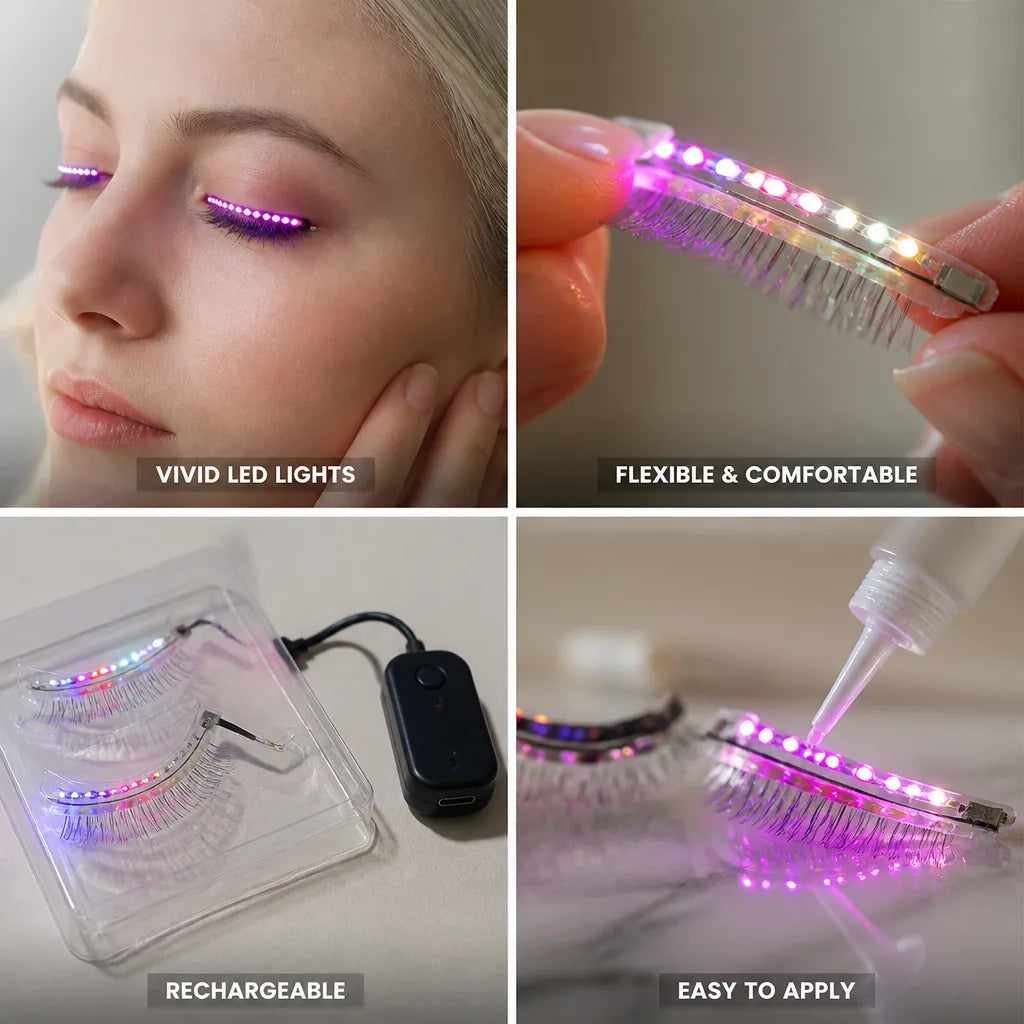 LED Eyelashes Multicolor & Animated Lights Easy Attach