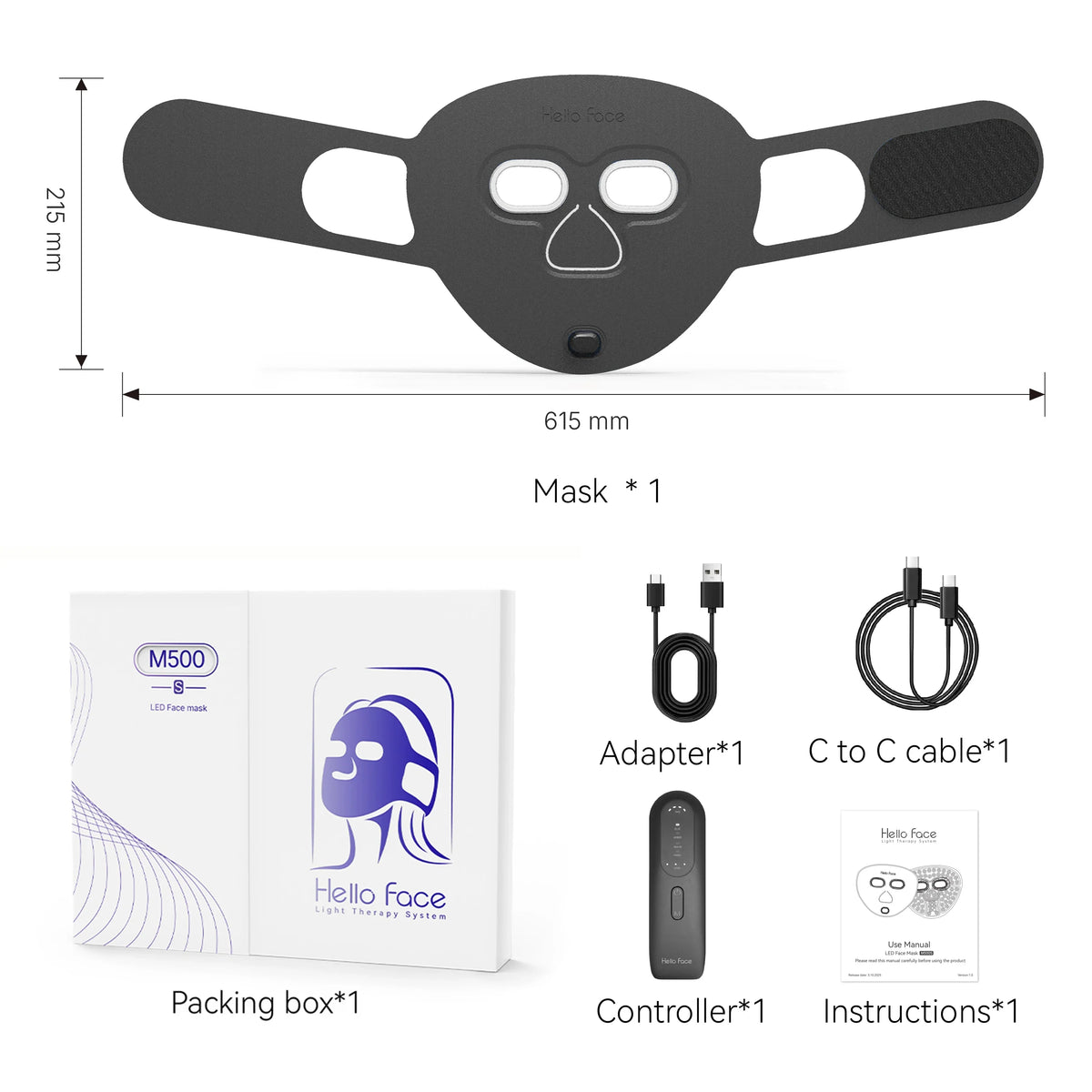 LED Face Mask Multi-Wavelength Wireless Rechargeable