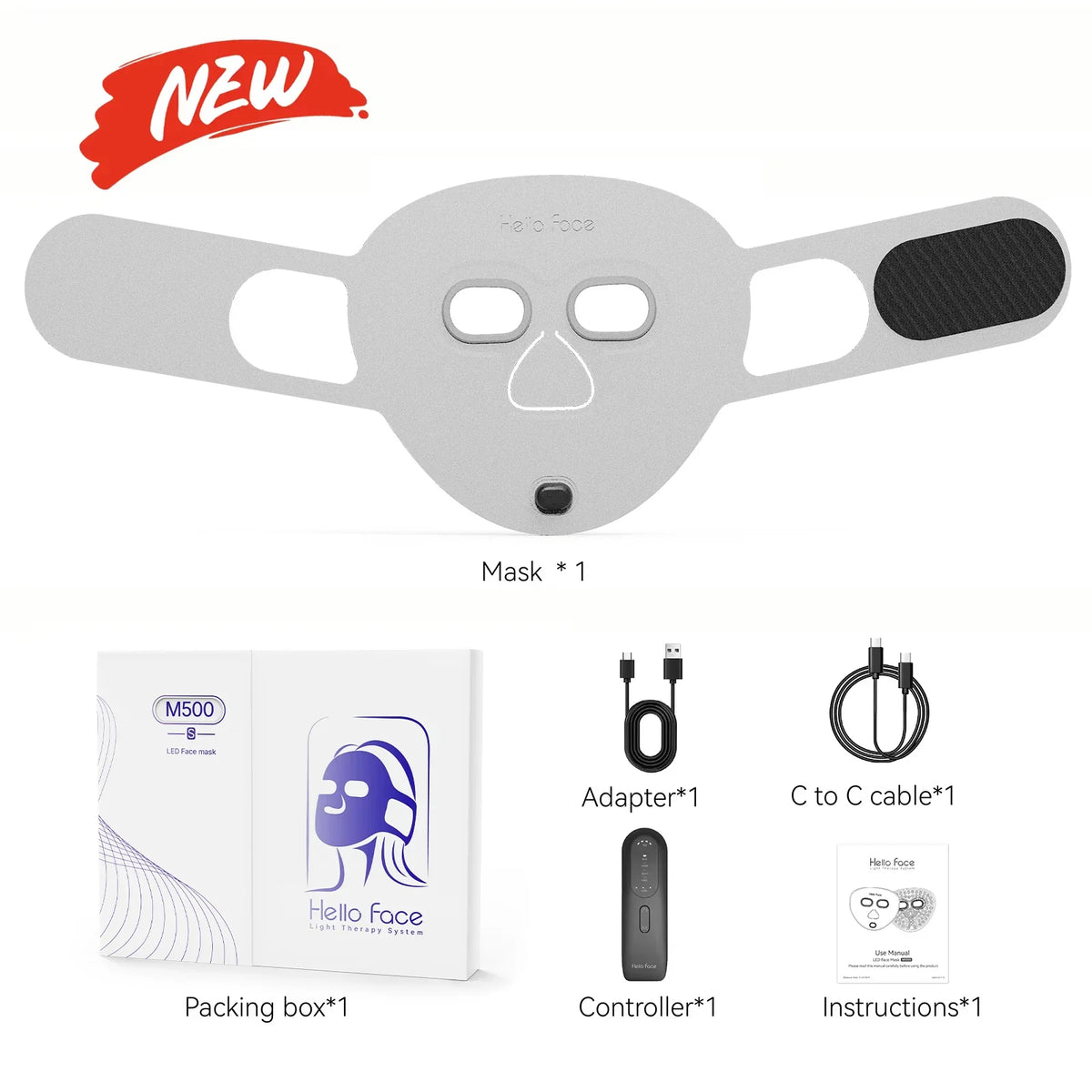LED Face Mask Multi-Wavelength Wireless Rechargeable