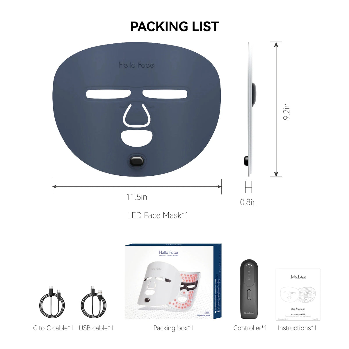 LED Face Mask Multi-Wavelength Wireless Rechargeable