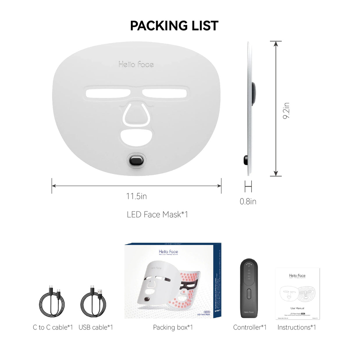 LED Face Mask Multi-Wavelength Wireless Rechargeable