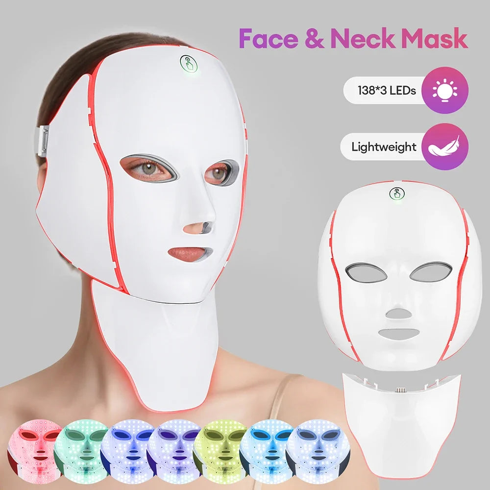 LED Face & Neck Mask 7-Color Built-In Eye Shield